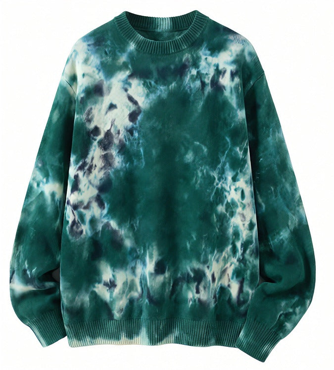 Herren Oversized Batik-Pullover mit Rundhalsausschnitt und Rippbündchen Nord Taschen