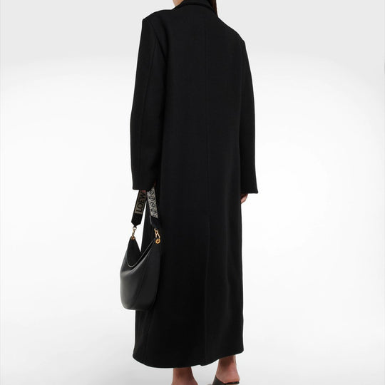 Damen Bodenlanger Longline Einreiher Wollmix-Mantel mit markanter Schulterpartie Nord Taschen