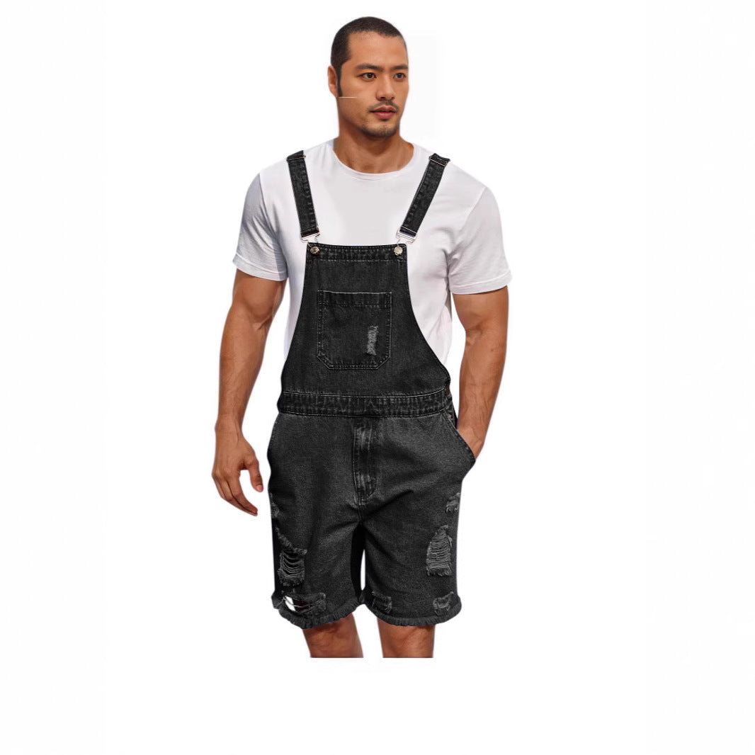 Herren Denim-Latzshorts im lässigen Design mit Aufgesetzten Taschen
