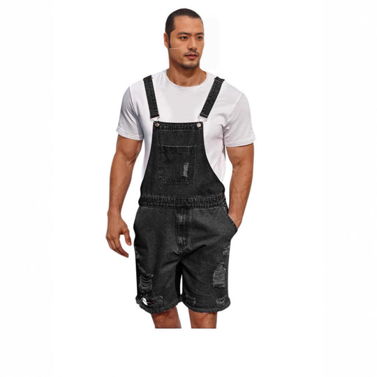 Herren Denim-Latzshorts im lässigen Design mit Aufgesetzten Taschen