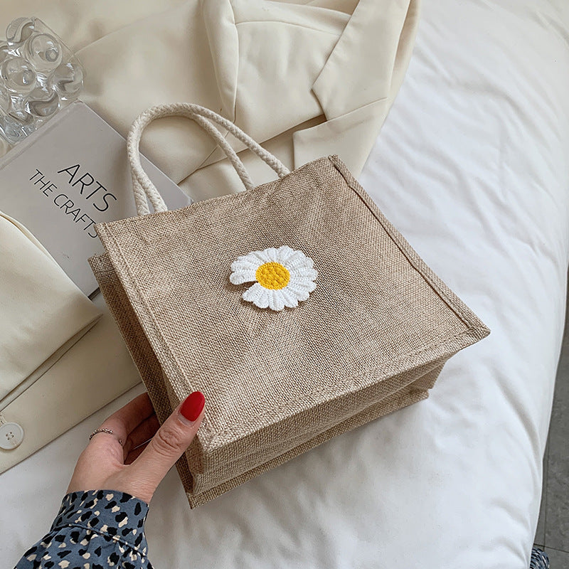 Damen Jute-Tasche mit buntem Blumenapplikation Nord Taschen