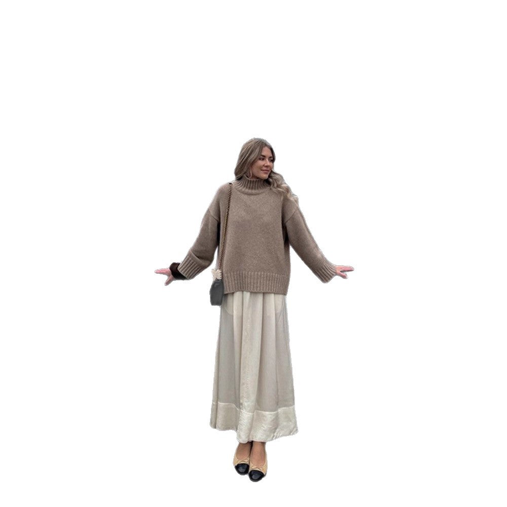 Damen Oversize Rollkragenpullover aus Feinstrick mit überschnittenen Schultern und gerippten Bündchen Nord Taschen
