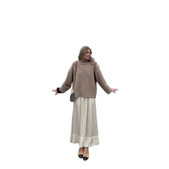 Damen Oversize Rollkragenpullover aus Feinstrick mit überschnittenen Schultern und gerippten Bündchen Nord Taschen