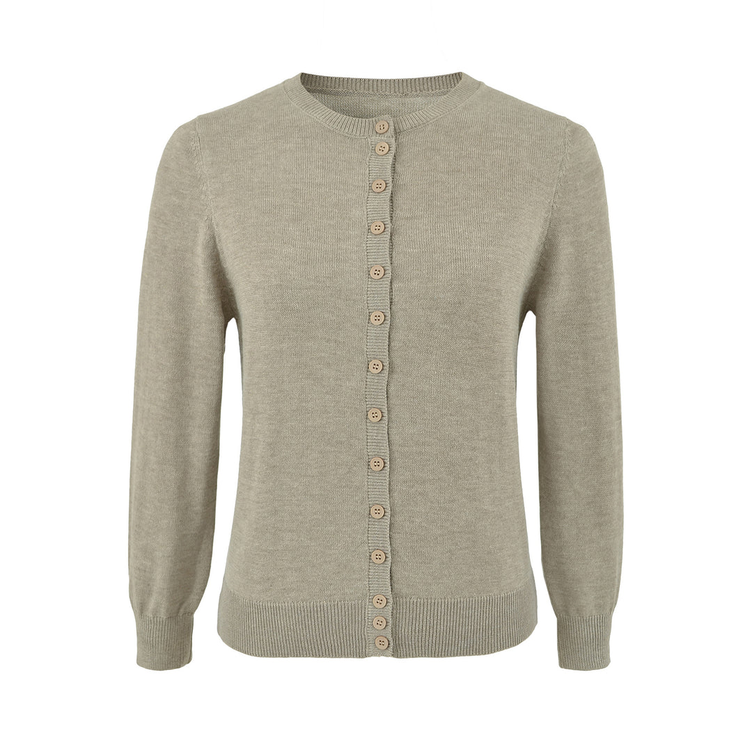 Damen Fein gestrickte Rundhals-Strickjacke mit Knopfleiste und Rippbündchen Nord Taschen