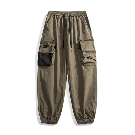 Herren Nylon Utility Cargohose mit elastischem Bund, verstellbarem Gürtel und Pattentaschen Nord Taschen