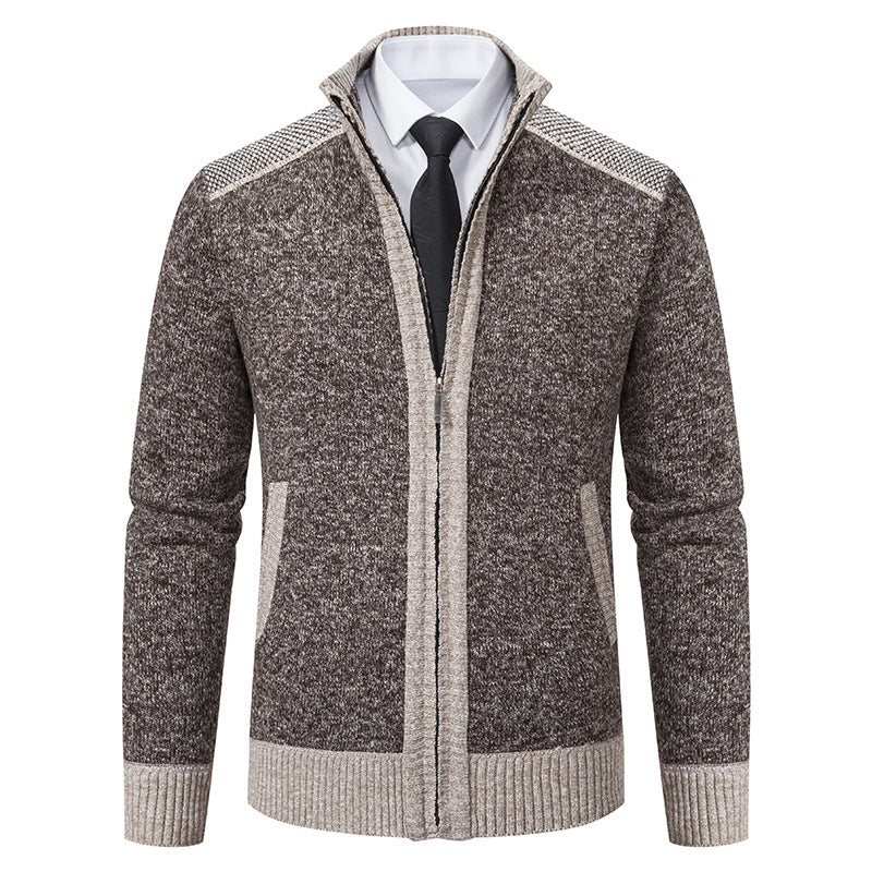 Herren strukturierter Strickcardigan mit Stehkragen und durchgehendem Reißverschluss Nord Taschen