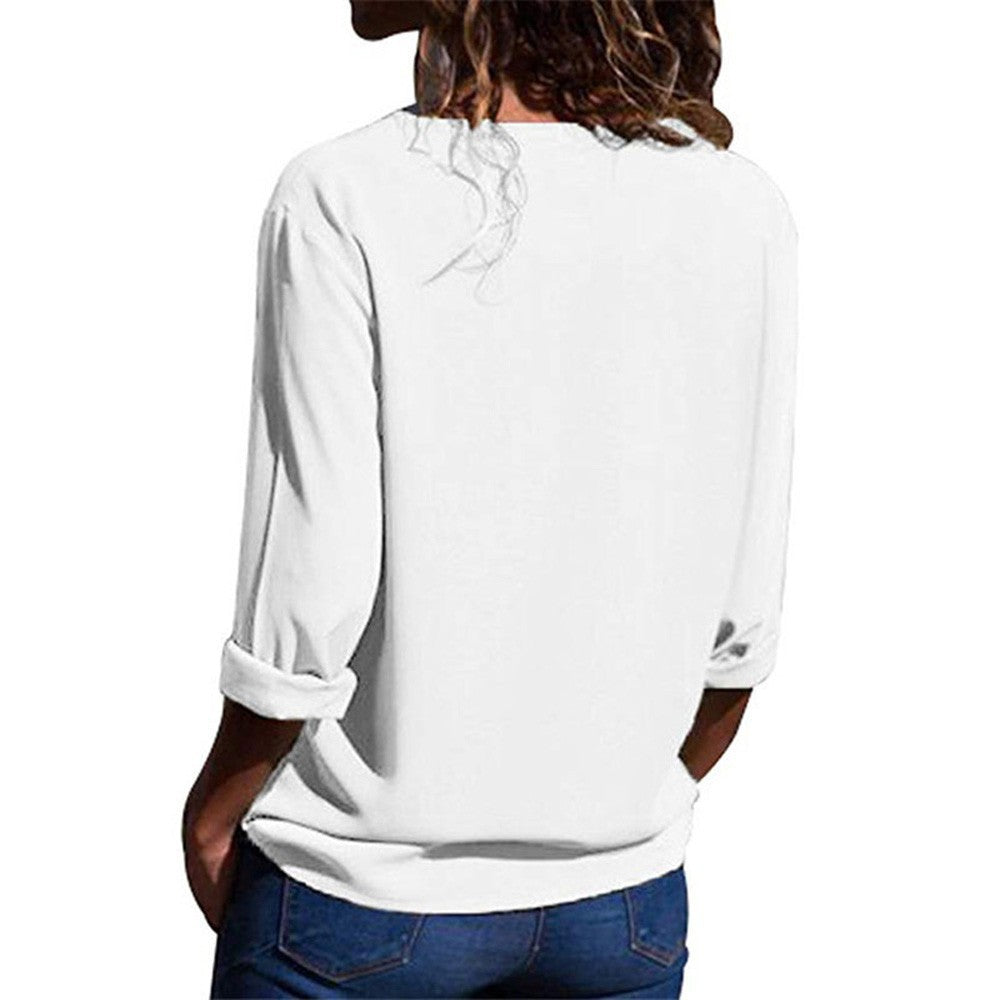 Damen elegante Bluse mit V-Ausschnitt und umschlagbaren Ärmeln