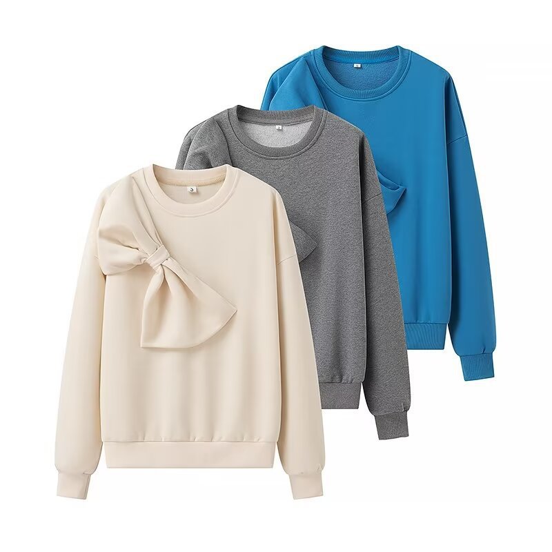 Damen Oversize-Sweatshirt mit dekorativer Schleifenapplikation Nord Taschen
