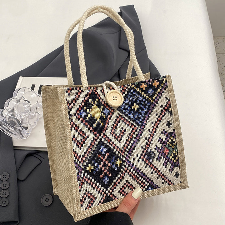 Damen Jute-Tasche mit kunstvollem, gewebtem Muster und praktischen Henkeln Nord Taschen