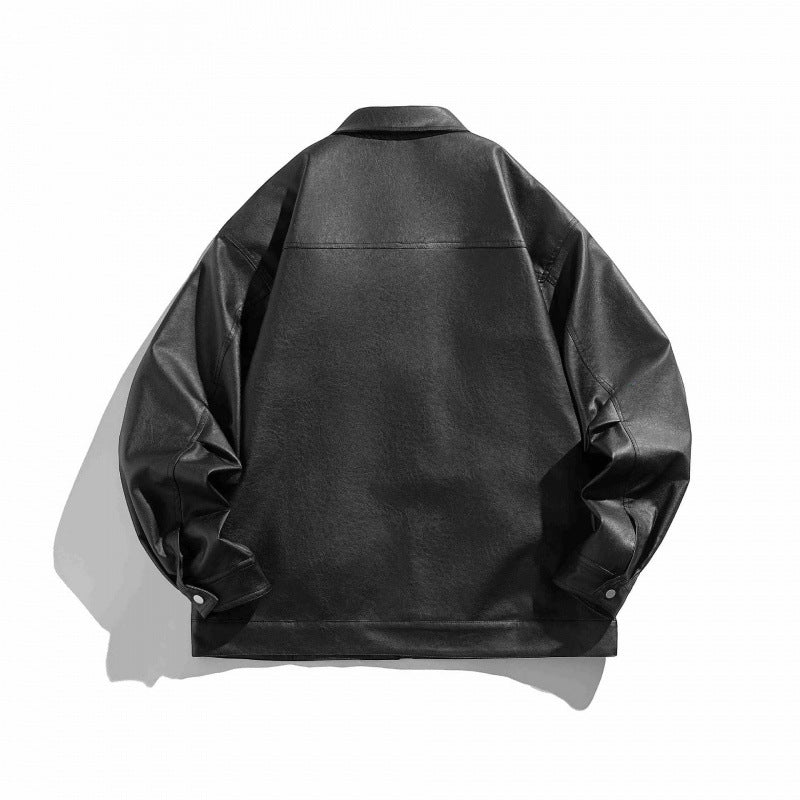 Unisex Boxy Kunstleder-Blousonjacke mit Hemdkragen, diagonalem Brustreißverschluss und Druckknopf-Saum Nord Taschen