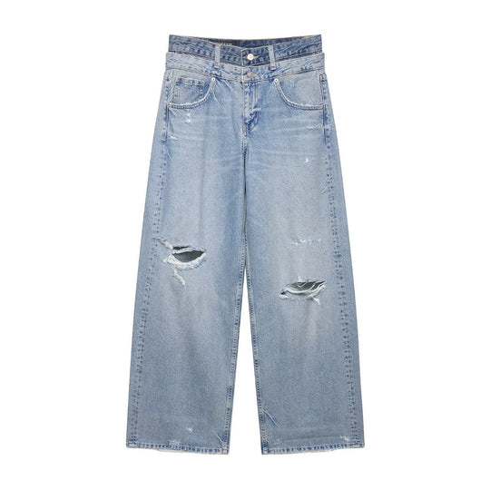 Damen Locker-sitzende Distressed Denim-Jeans mit weitem Cropped-Bein Nord Taschen