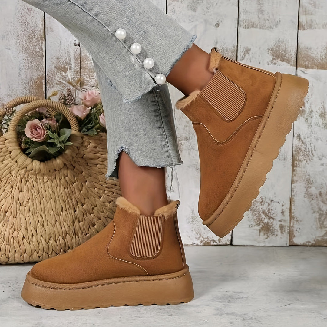 Damen  gefütterte Chelsea-Boots im Velours‑Look mit hohem Plateau‑Sohlenprofil und weichem Innenfutter Nord Taschen