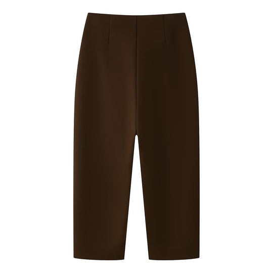 Damen Weite Cropped-Hose mit hoher Taille und elastischem Bund Nord Taschen