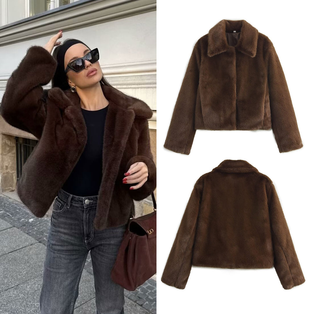 Damen Cropped Kunstfell‑Blouson mit Umlegekragen und weichem Teddy‑Fauxfur Nord Taschen