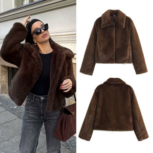 Damen Cropped Kunstfell‑Blouson mit Umlegekragen und weichem Teddy‑Fauxfur Nord Taschen