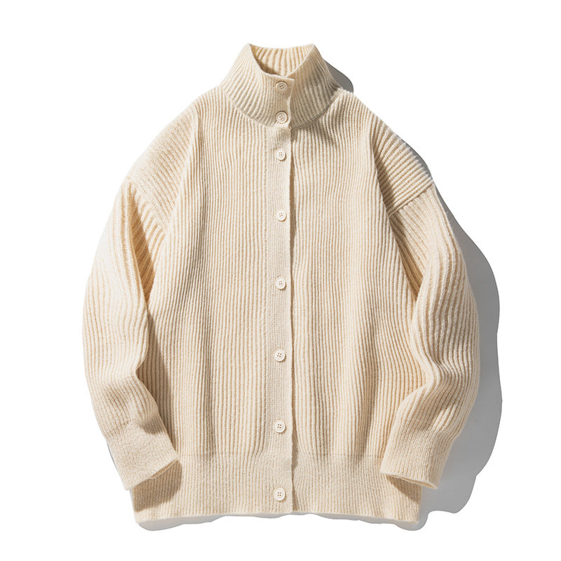 Damen Grobgerippter Cardigan im Oversize‑Schnitt mit hohem Stehkragen und Holzknöpfen Nord Taschen