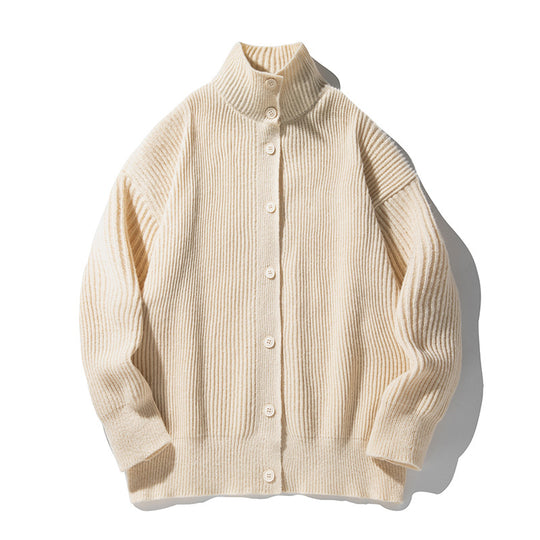 Damen Grobgerippter Cardigan im Oversize‑Schnitt mit hohem Stehkragen und Holzknöpfen Nord Taschen