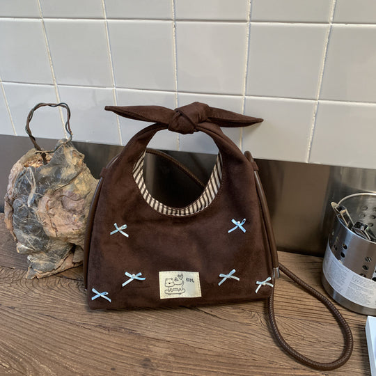 Damen Hobo-Tasche mit verspielten Schleifen und weichem Velours Nord Taschen