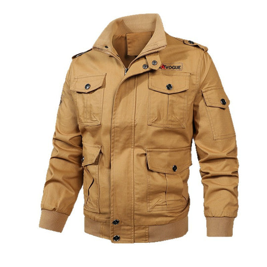 Herren Fieldjacke im Military-Stil mit Mehrfach-Taschen und Strickkragen Nord Taschen