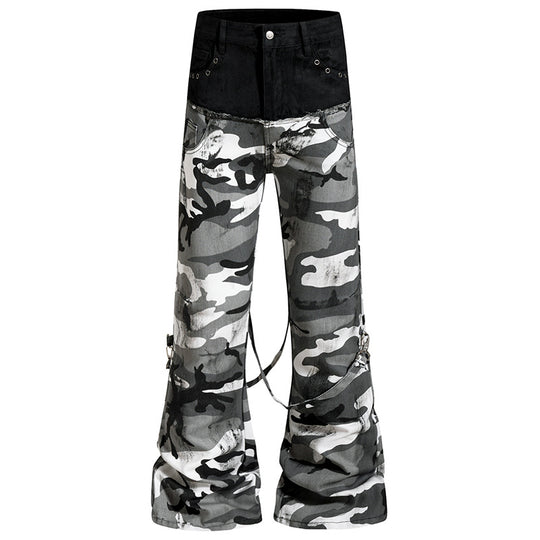 Damen Weite High‑Waist Cargohose im Camouflage‑Look mit Bondage‑Riemen Nord Taschen
