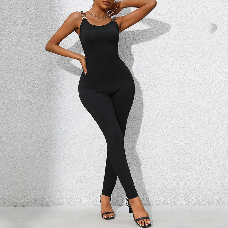 Damen Figurbetonter Jumpsuit mit Ketten‑Trägern und schmaler Beinpartie Nord Taschen