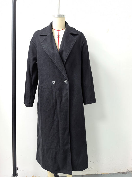 Damen Langmantel aus Wollmix mit doppelreihiger Knopfleiste und weitem Revers Nord Taschen