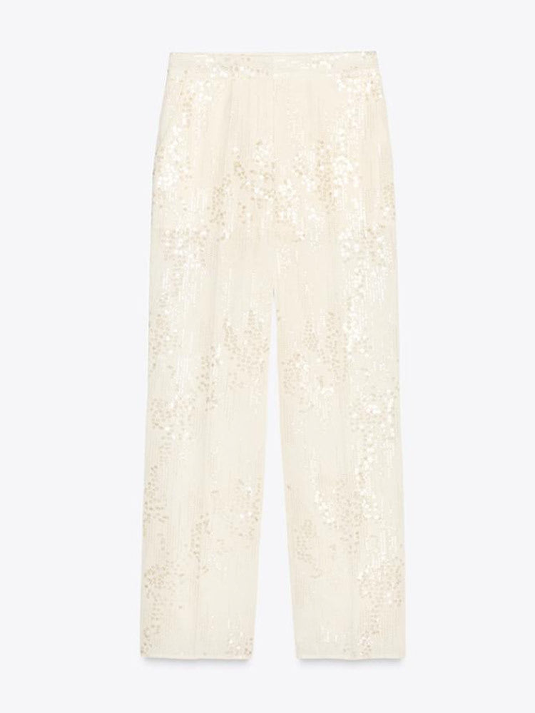 Damen weite Paillettenhose mit hohem Bund und fließendem Bein Nord Taschen