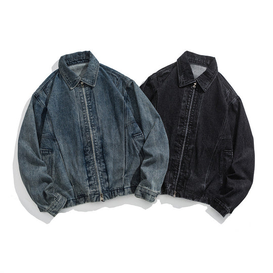 Unisex Kurz geschnittene Denim-Workerjacke mit durchgehendem Reißverschluss und kastiger Silhouette Nord Taschen