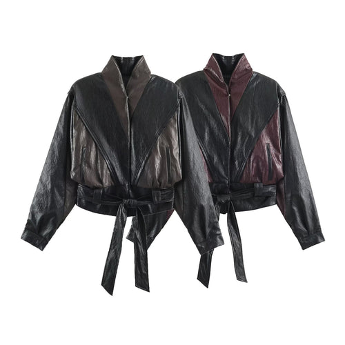 Damen Kurzjacke im Blousonstil mit hochabschließendem Kragen und Bindegürtel Nord Taschen