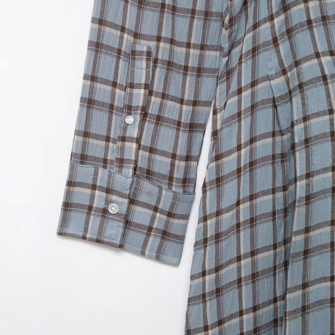 Damen Langes kariertes Hemdkleid mit durchgehender Knopfleiste und A‑Linien‑Silhouette Nord Taschen
