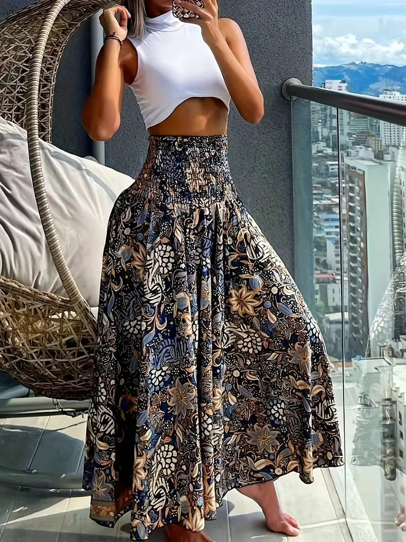 Damen Maxirock mit hohem Smokbund und floraler Paisley‑Optik Nord Taschen