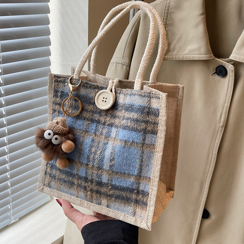 Damen Jute-Shoppingtasche mit modernem Hahnentritt-Muster Nord Taschen