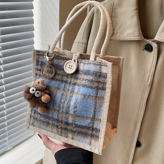 Damen Jute-Shoppingtasche mit modernem Hahnentritt-Muster Nord Taschen