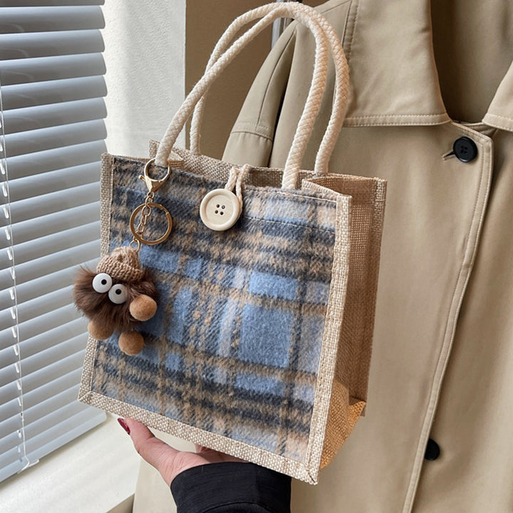 Damen Jute-Shoppingtasche mit modernem Hahnentritt-Muster Nord Taschen