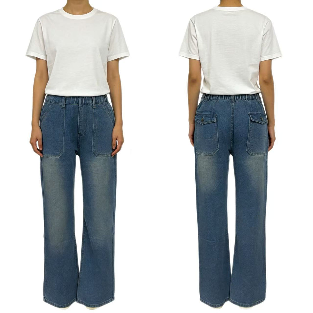 Damen hochgeschnittene Relaxed-Jeans mit geradem Bein und aufgesetzten Fronttaschen Nord Taschen