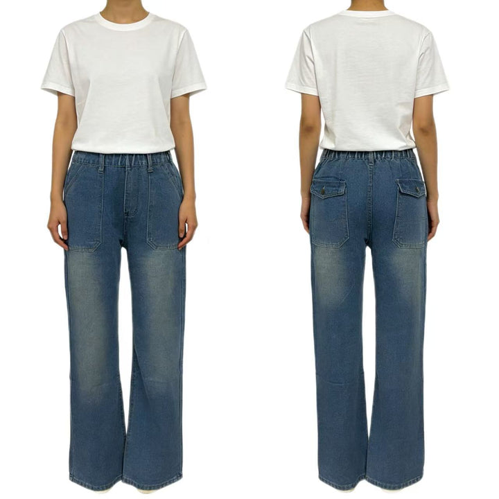 Damen hochgeschnittene Relaxed-Jeans mit geradem Bein und aufgesetzten Fronttaschen Nord Taschen