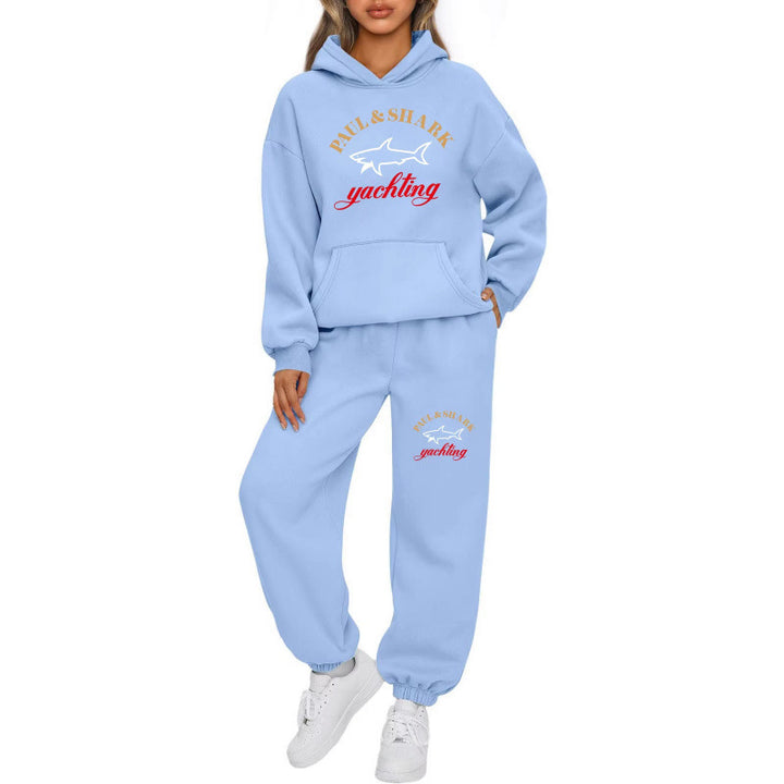 Damen oversized Hoodie und Jogginghose Set mit Kapuze Kängurutasche und gerippten Bündchen Nord Taschen