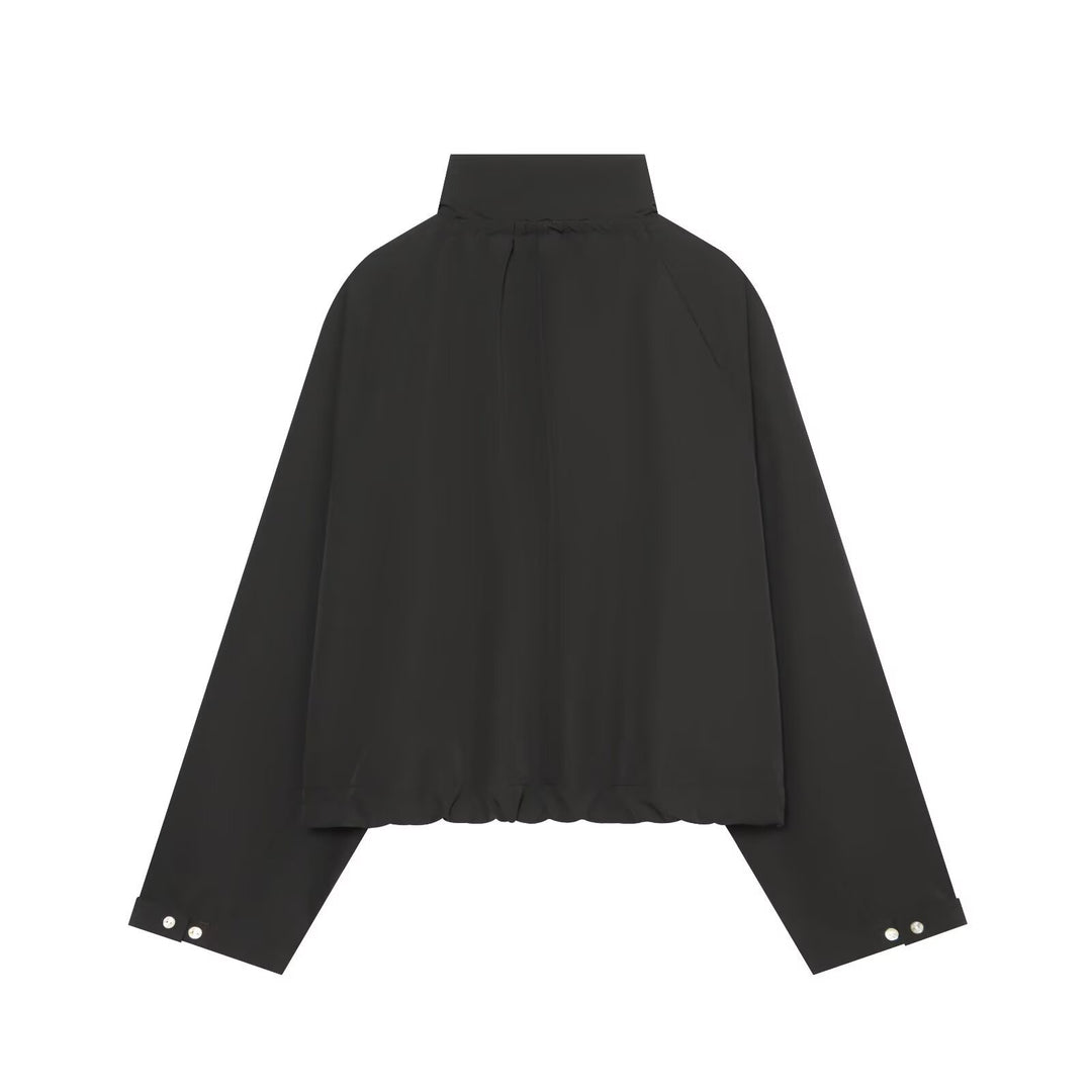 Damen Kurzer Cropped-Blouson mit hohem Stehkragen, Knopfleiste und Tunnelzugsaum Nord Taschen