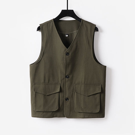 Herren Utility-Weste mit V-Ausschnitt, Knopfleiste und aufgesetzten Klappentaschen Nord Taschen