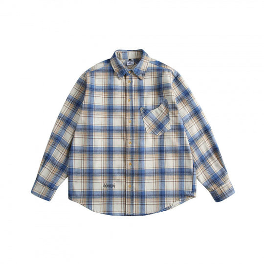 Herren Karierter Oversize-Hemd aus weichem Flanell mit Brusttasche und Rundsaum Nord Taschen