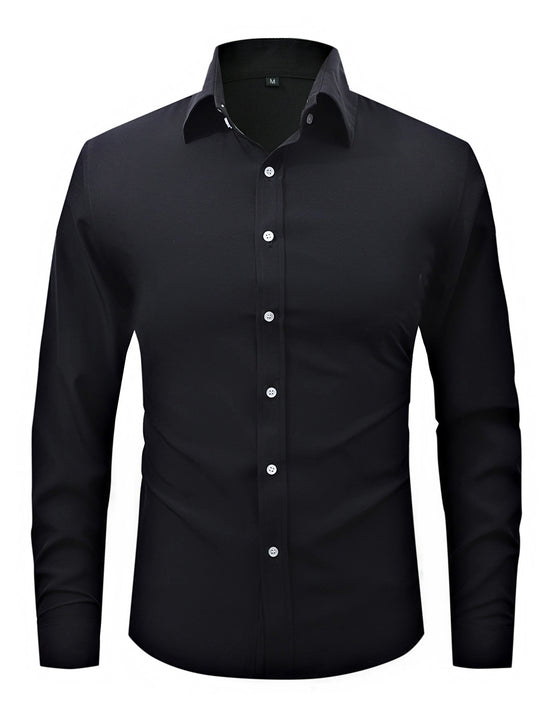 Men's  slim fit long sleeve stretch cotton dress shirt with spread collar Nord Taschen