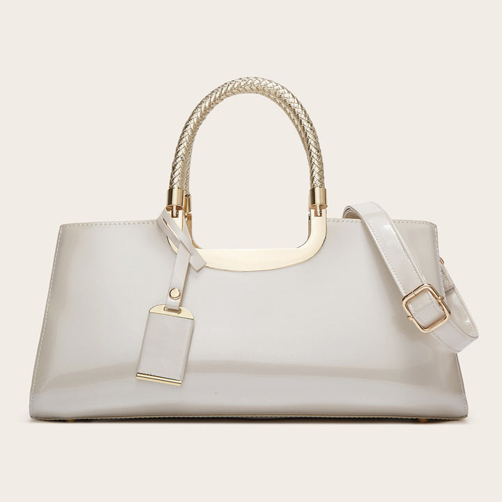 Damen elegante Handtasche mit glänzender Oberfläche und geflochtenen Tragegriffen Nord Taschen