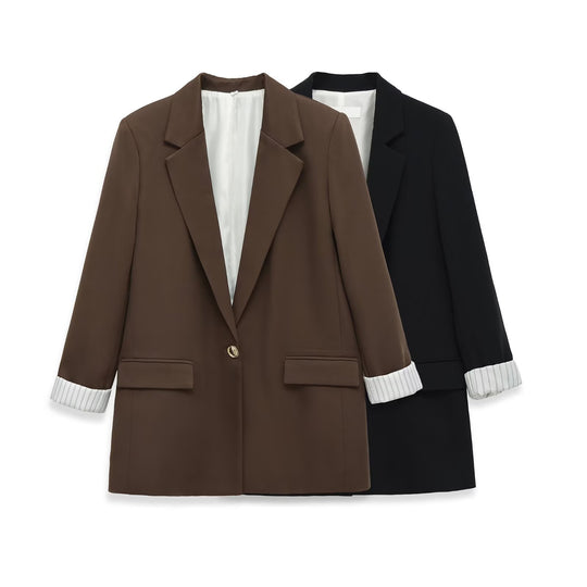 Damen Longline-Blazer mit aufgesetzten Pattentaschen und umgeschlagenen Ärmelaufschlägen Nord Taschen