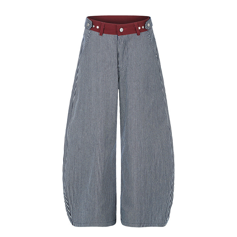 Damen Weite High‑Waist Palazzo-Culotte mit maritimem Nadelstreifen und kontrastierendem Bunddetail Nord Taschen