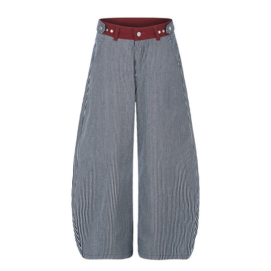 Damen Weite High‑Waist Palazzo-Culotte mit maritimem Nadelstreifen und kontrastierendem Bunddetail Nord Taschen