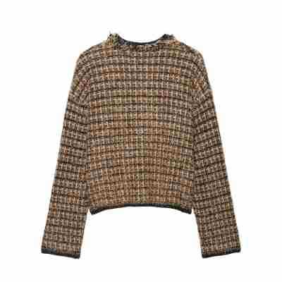 Damen Bouclé-Tweed-Croppedjacke mit Fransenbesatz und Rundhalsausschnitt Nord Taschen