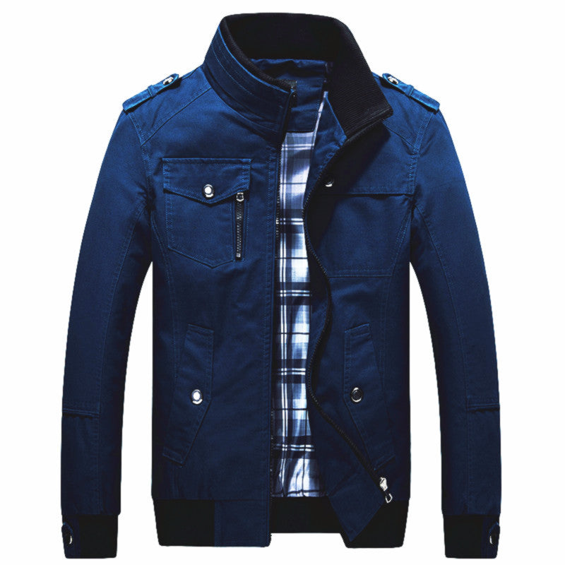 Herren  militärisch inspirierte Übergangsjacke mit Stehkragen, Epauletten, Klappentaschen und kariertem Innenfutter Nord Taschen