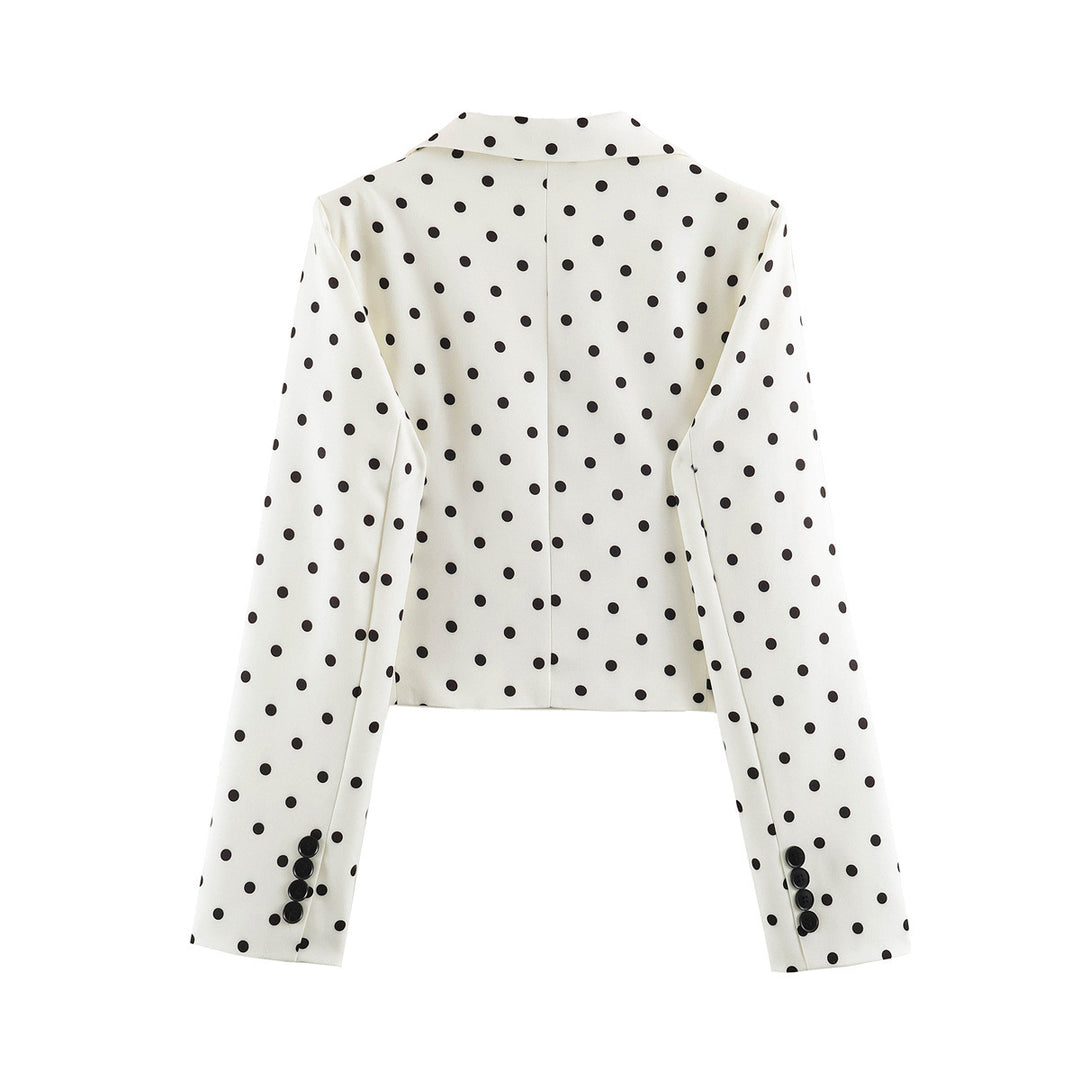 Damen Gepunkteter Cropped-Blazer mit Reverskragen und Pattentaschen Nord Taschen