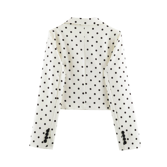 Damen Gepunkteter Cropped-Blazer mit Reverskragen und Pattentaschen Nord Taschen