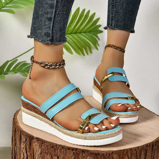 Damen Wedge-Sandalen mit eleganten Riemen und verstellbarem Schnallenverschluss Nord Taschen